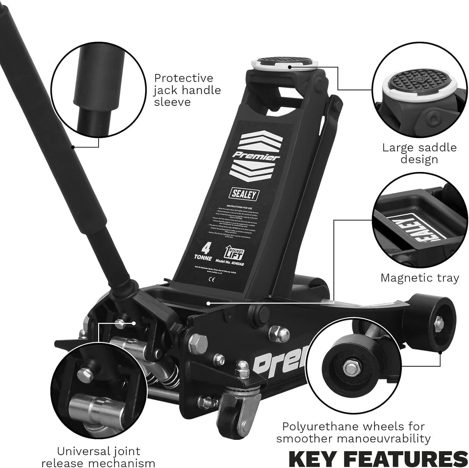 4 Ton Low Profile Hydraulic Trolley Jack 100–533mm Rocket Lift Heavy Duty Black