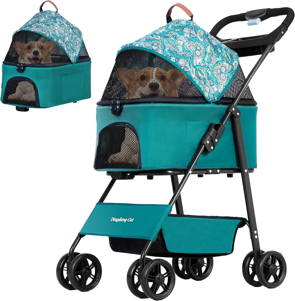 Pet Stroller Foldable Dog Cat Pram Safety Belt Storage Cup Holder