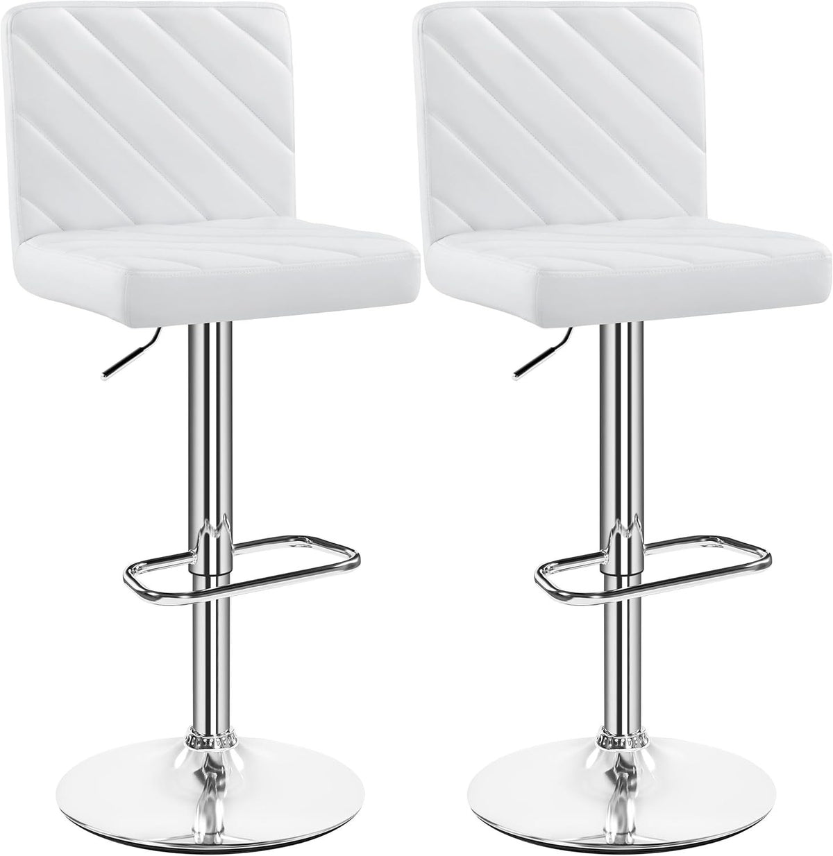 White Adjustable Swivel Bar Stools Set of 2 Faux Leather Chairs