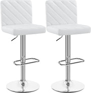 White Adjustable Swivel Bar Stools Set of 2 Faux Leather Chairs