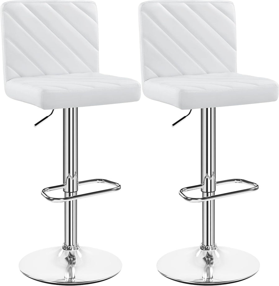 White Adjustable Swivel Bar Stools Set of 2 Faux Leather Chairs