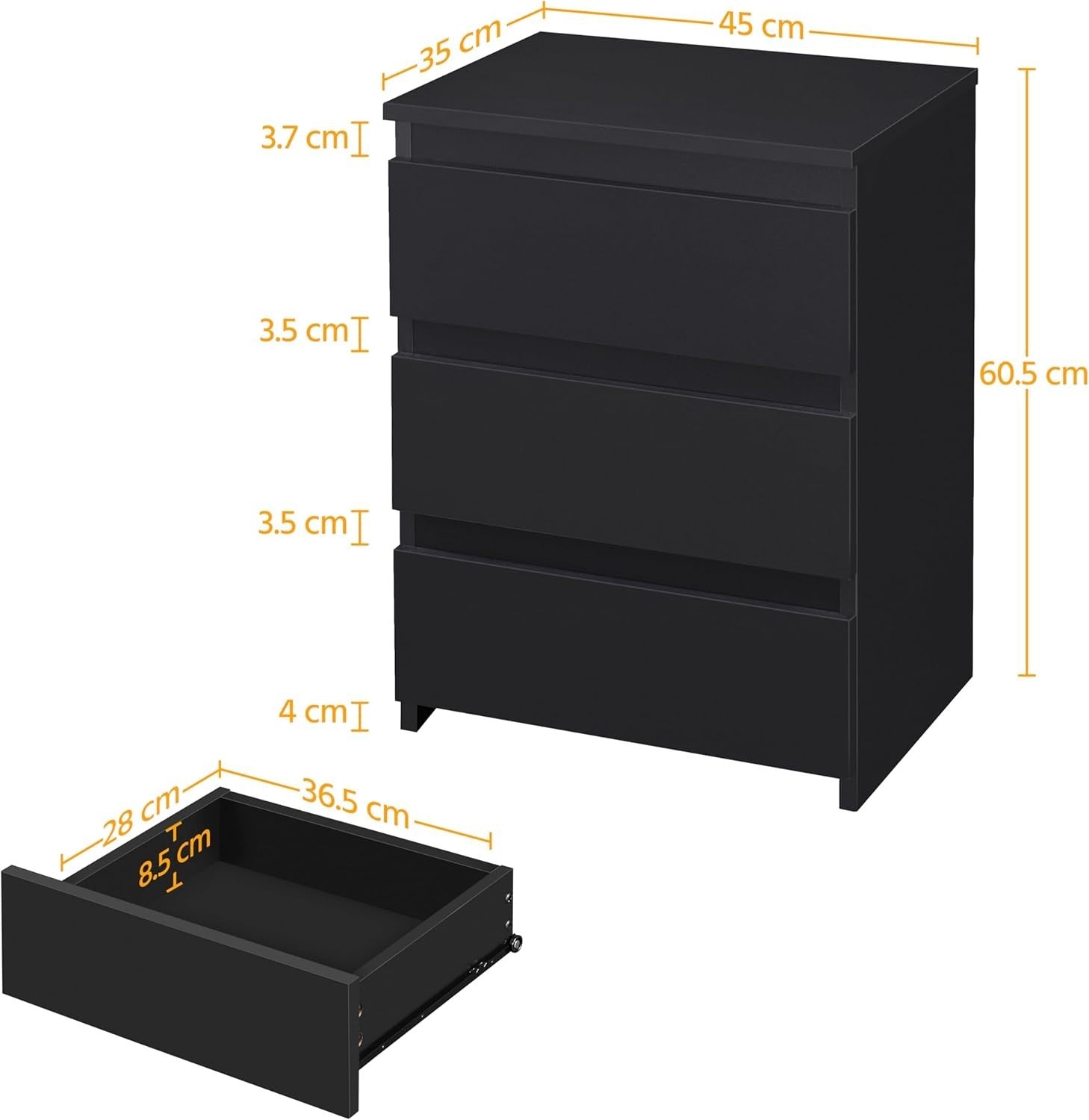 Set of 2 Black Bedside Tables with Drawers Modern Wooden Nightstands Bedroom