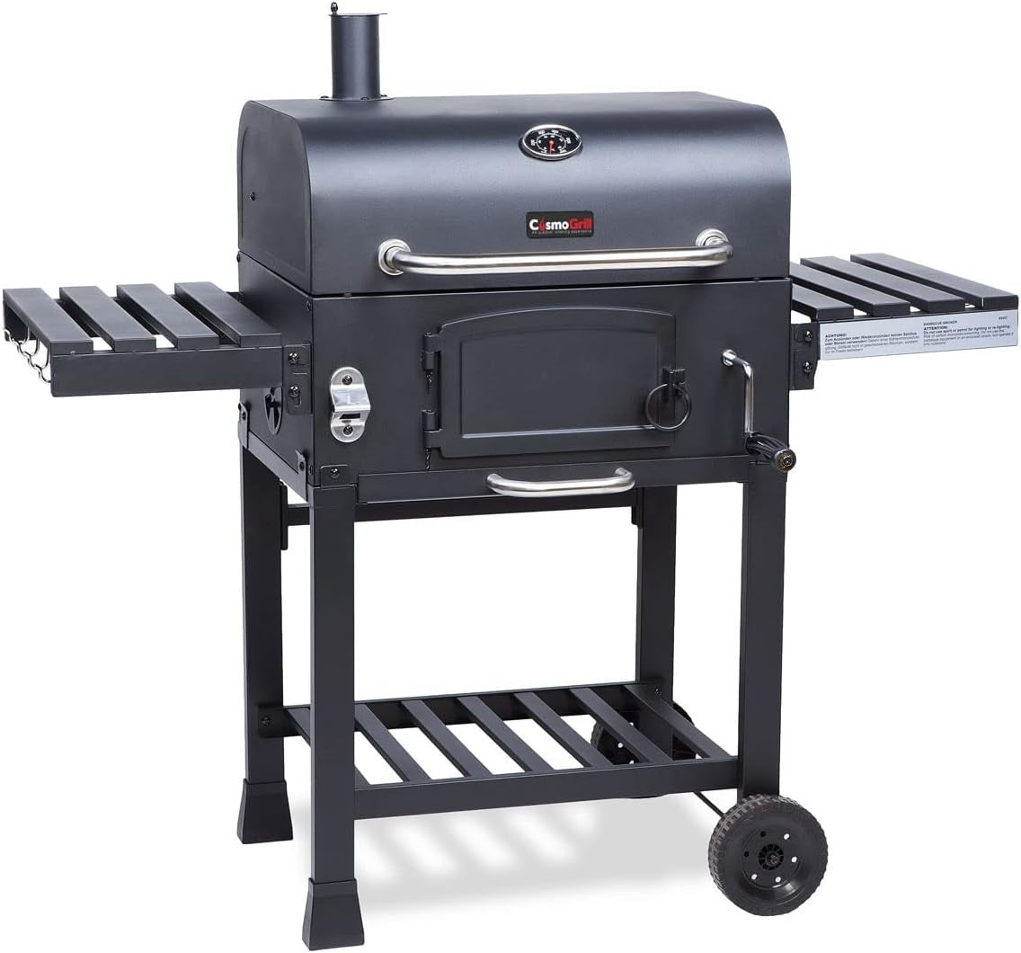 XL Smoker BBQ Grill Outdoor | Adjustable Charcoal Pan | 2 Folding Tables