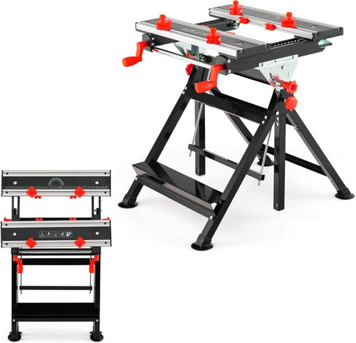 Folding Workbench 75x60cm Adjustable Height Tilt Table Sawhorse 7 Levels Red
