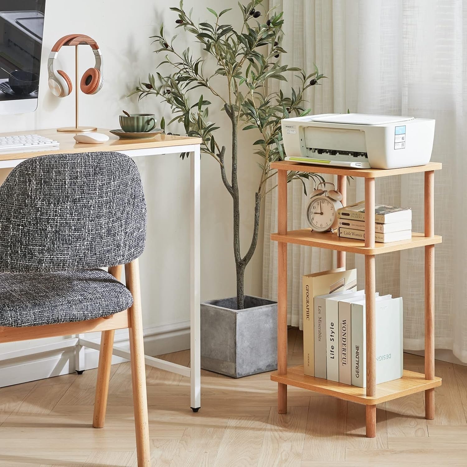 3-Tier Solid Wood Side Table with Storage Shelves - No Assembly Needed