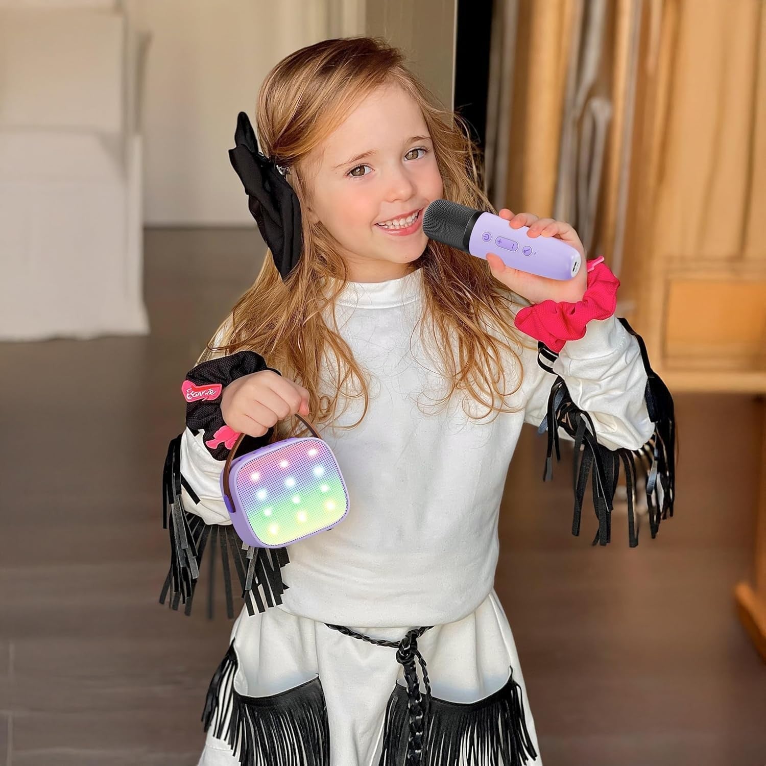 Kids Karaoke Machine 2 Wireless Mics LED Speaker Party Gift
