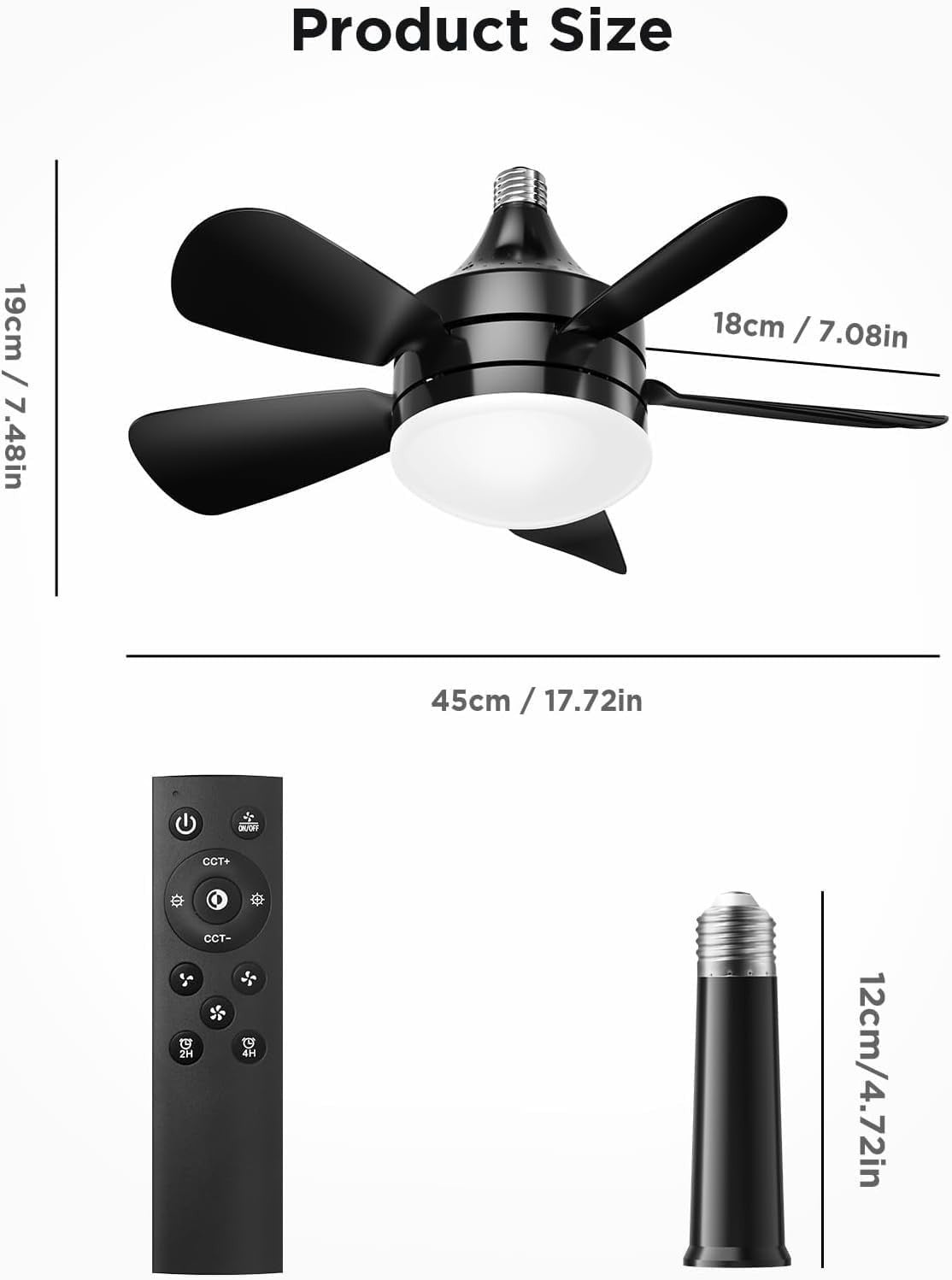 BOBOPAI Small Ceiling Fan with Light, 3 Retractable Blades, Dimmable LED