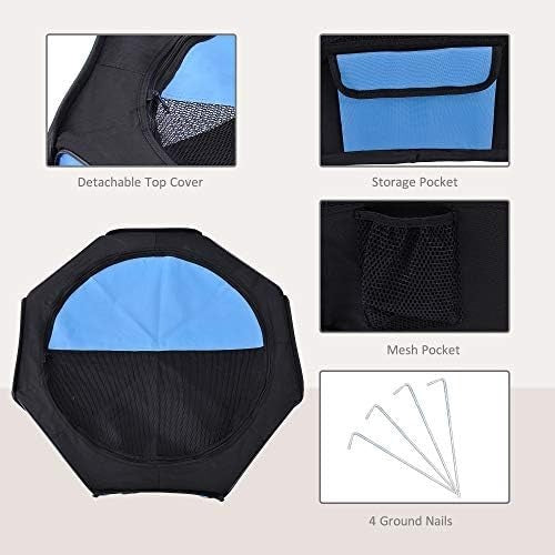 Portable Foldable Pet Playpen with Carry Bag, Outdoor Puppy Tent Blue