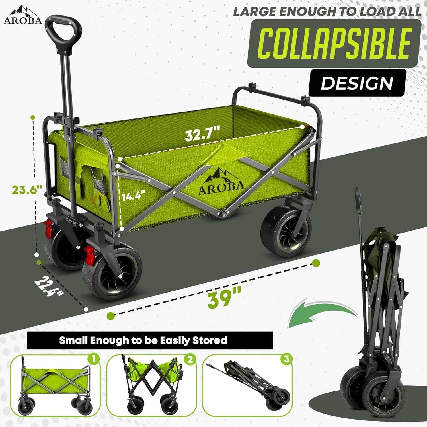 300L Folding Utility Wagon Heavy Duty 100KG All Terrain Wheels