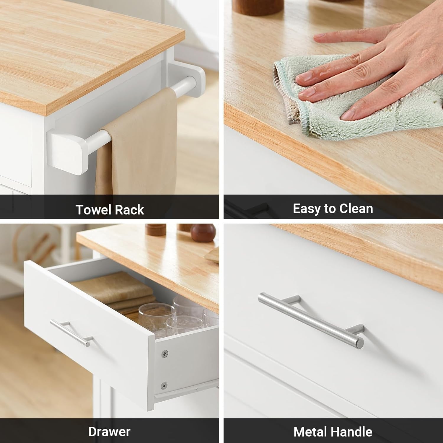 Kitchen Island Trolley on Wheels Storage Cart with Drawer Cabinet Worktop