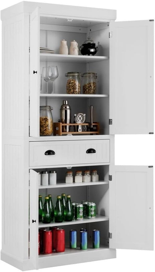 White Tall Kitchen Cupboard 183cm Pantry Storage Cabinet AdjustableUnit