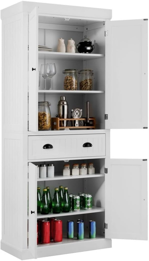 White Tall Kitchen Cupboard 183cm Pantry Storage Cabinet AdjustableUnit