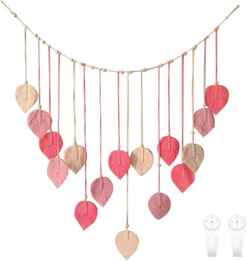 Large Boho Macrame Wall Hanging Leaf Tassel Wooden Bead Decor pink