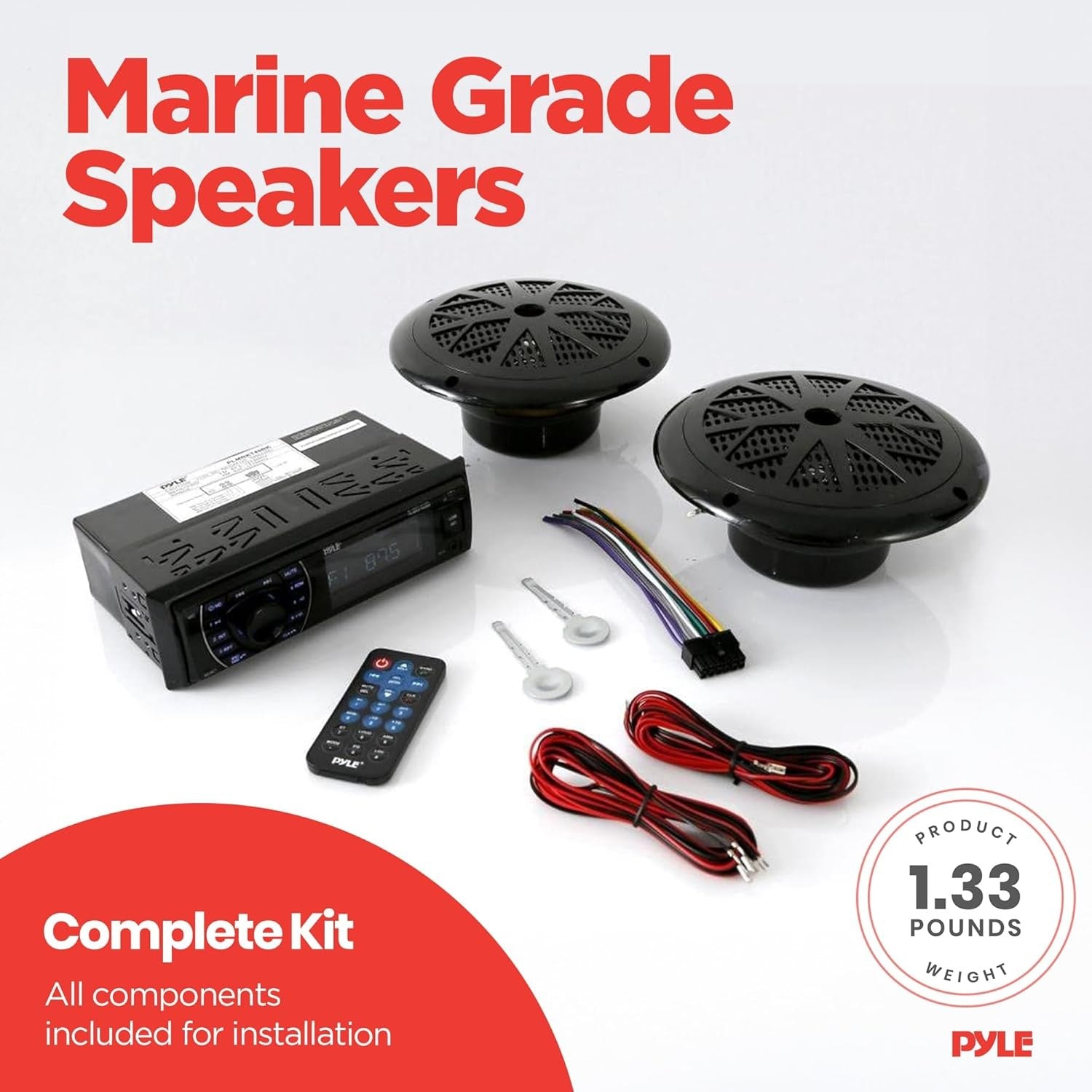 Pyle Marine Headunit Receiver Kit Waterproof 5.25" Speakers Bluetooth