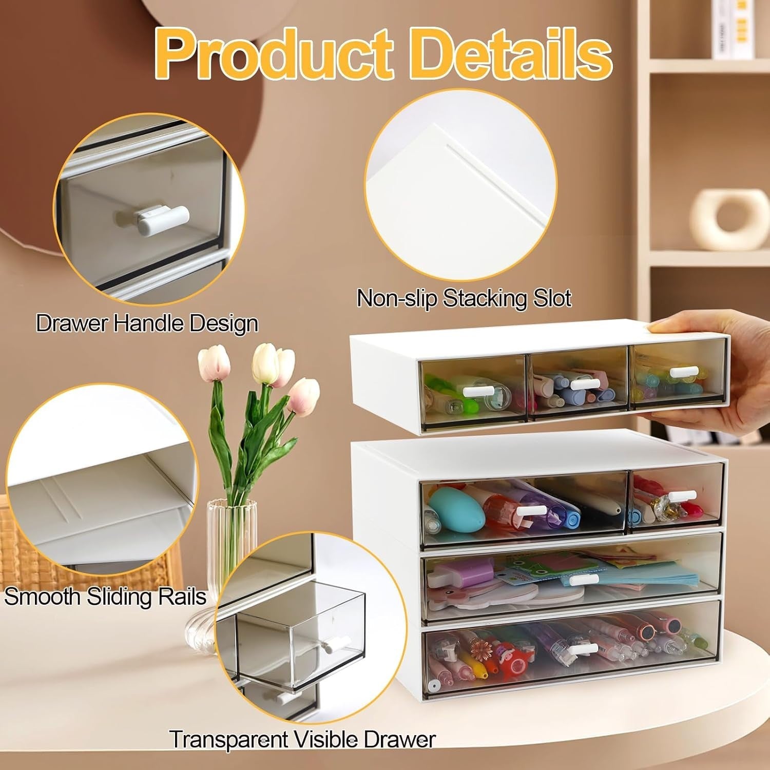4-Tier Desk Organiser with 7 Drawers – Stackable Storage Box for Home & Office