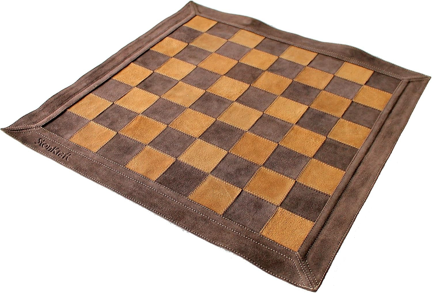 19" Leather Roll-Up Chess Board | Tournament Travel Mat | Luxury Brown Chess