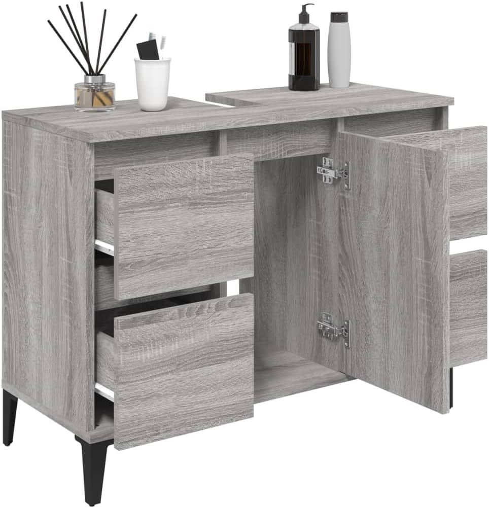 Modern Grey Sink Cabinet Bathroom Vanity Unit with Drawers & Storage Shelves