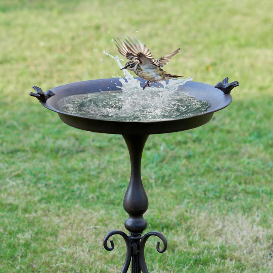 Large Metal Bird Bath 28” Stand | Weatherproof Garden Bird Feeder Decor