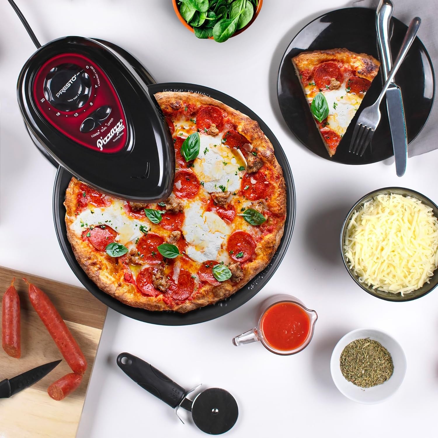 Rotating Electric Pizza Oven | Nonstick Indoor Pizza Maker with Timer & Dual Hea