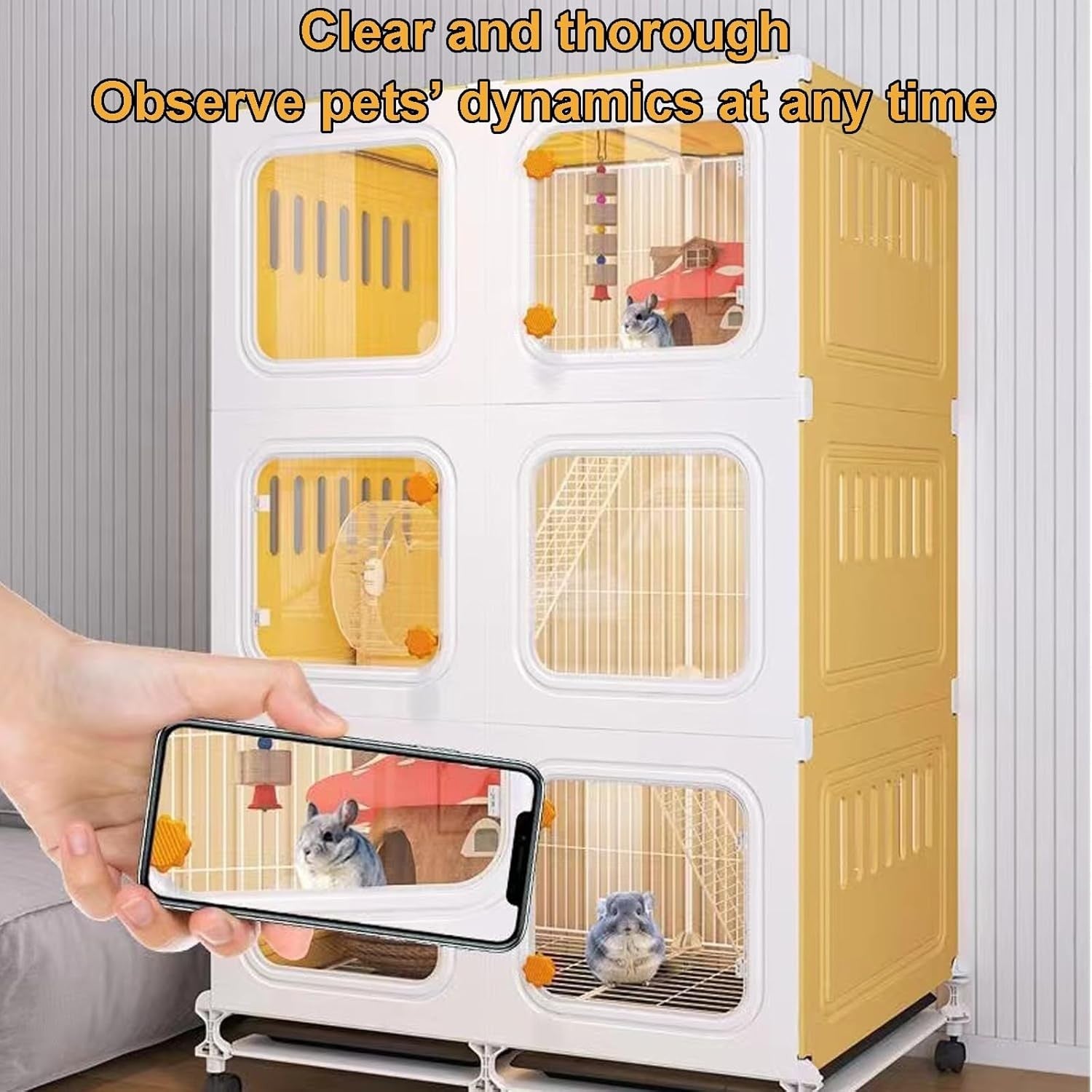 Closed Rabbit Cage Indoor with Wheels Pull Out Tray Clear Panels Large