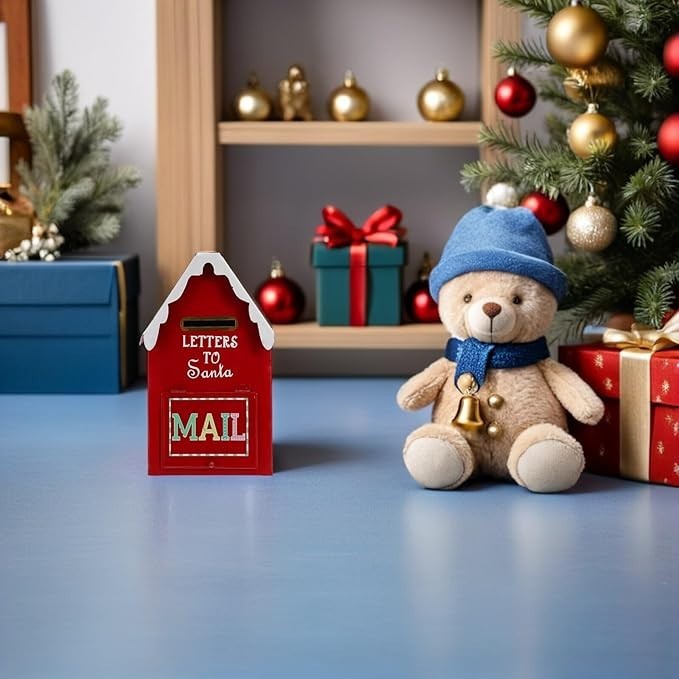 Red Metal Santa Mailbox Wall Mount – Holiday Letter Box for Indoor Outdoor Decor