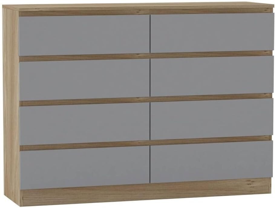 Modern Oak Grey 8 Drawer Chest Storage Cabinet Dresser for Bedroom