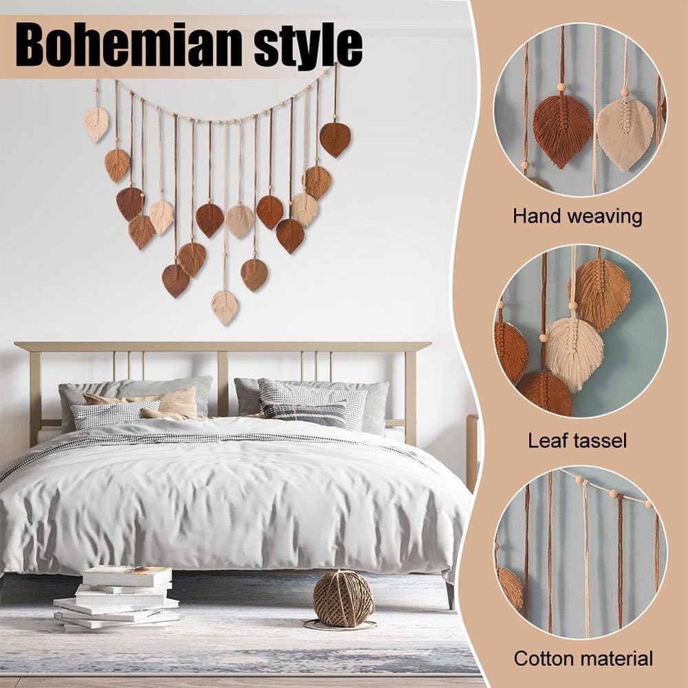 Large Boho Macrame Wall Hanging Leaf Tassel Wooden Bead