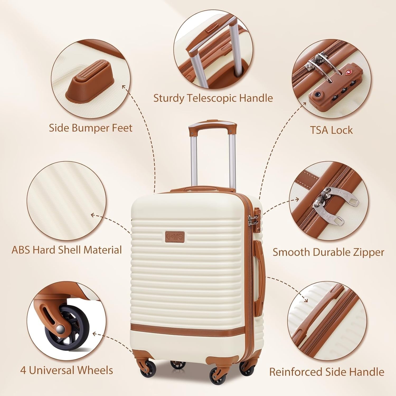 5PC Black Brown Luggage Set Hard Shell TSA Lock 360 Spinner + Backpack