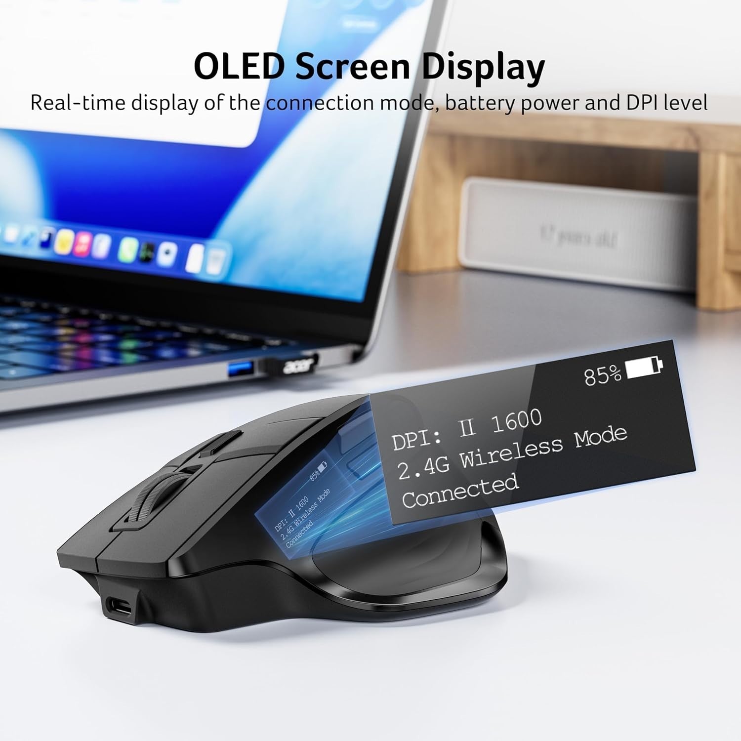 Ergonomic Vertical Wireless Mouse 4000 DPI Bluetooth Rechargeable
