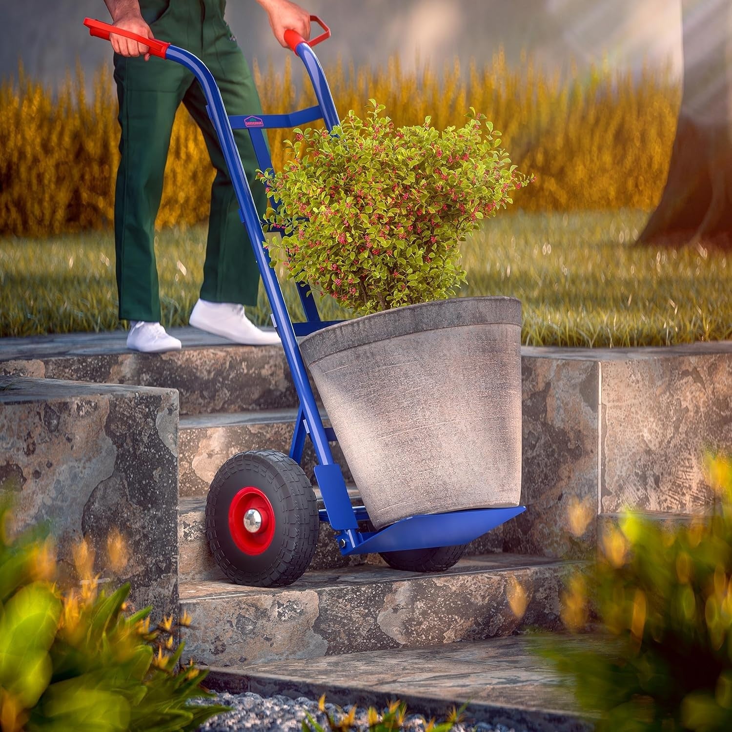 Heavy Duty 200kg Sack Truck w/ Solid PU Tyres & Foldable Shovel Blue Red
