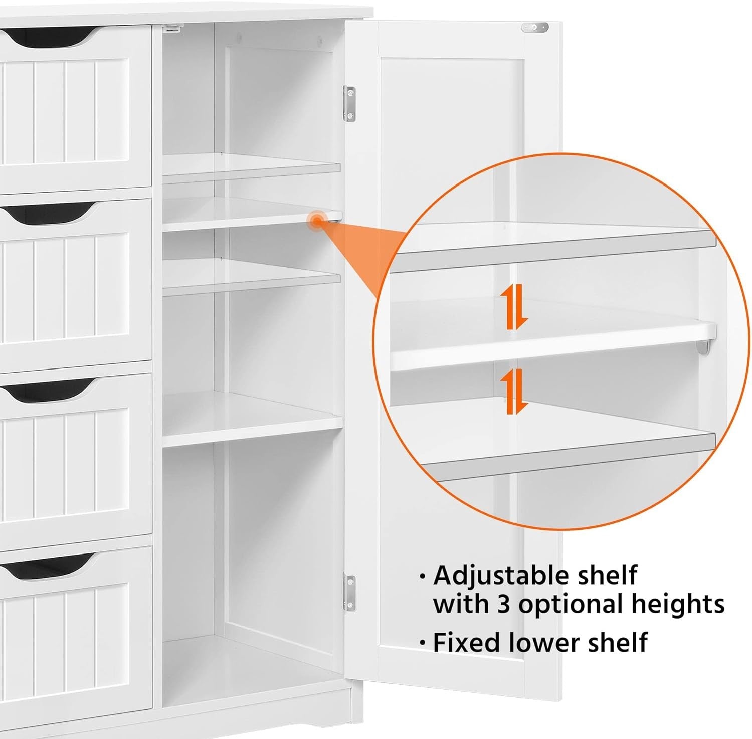 Tall White Bathroom Cabinet 4 Drawer Wooden Storage Cupboard Organizer
