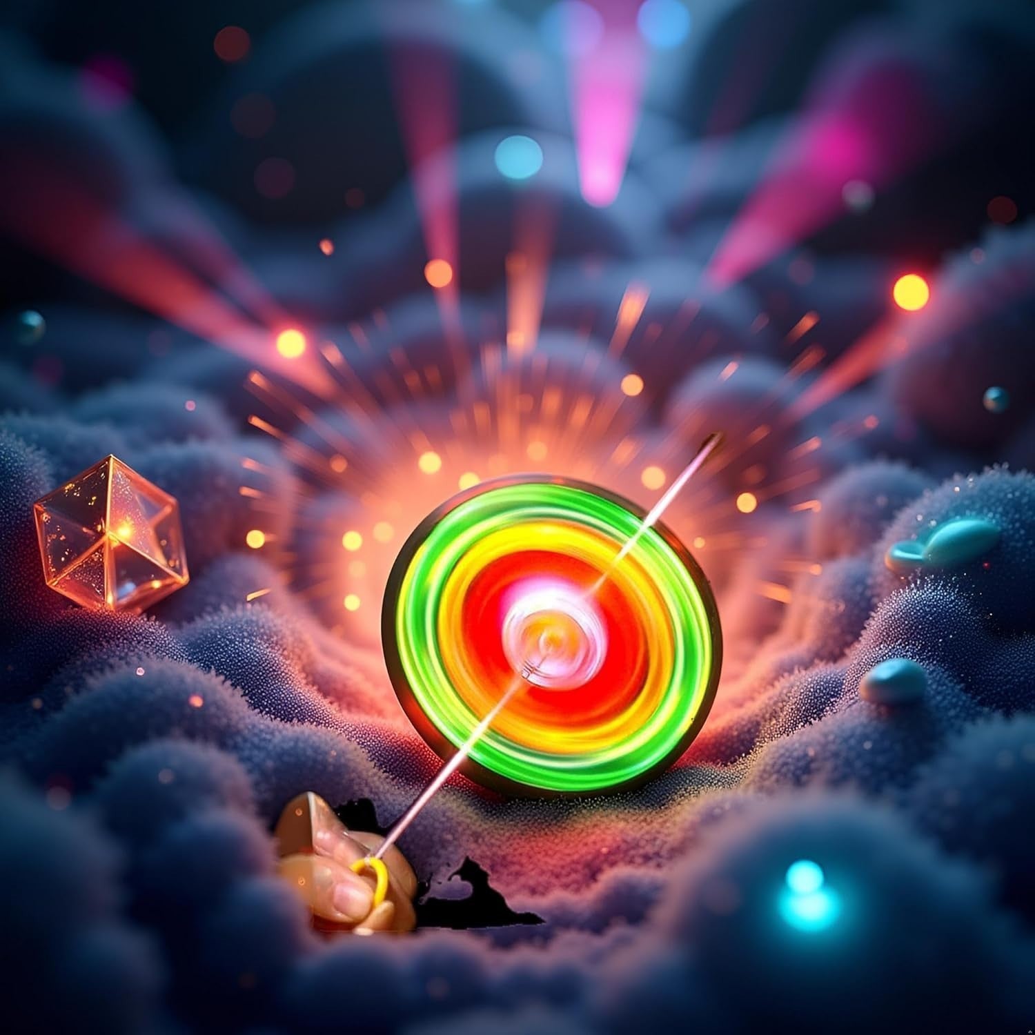 Rainbow Light Flywheel Spinner Pull Line Glow Fidget Stress Relief Toy