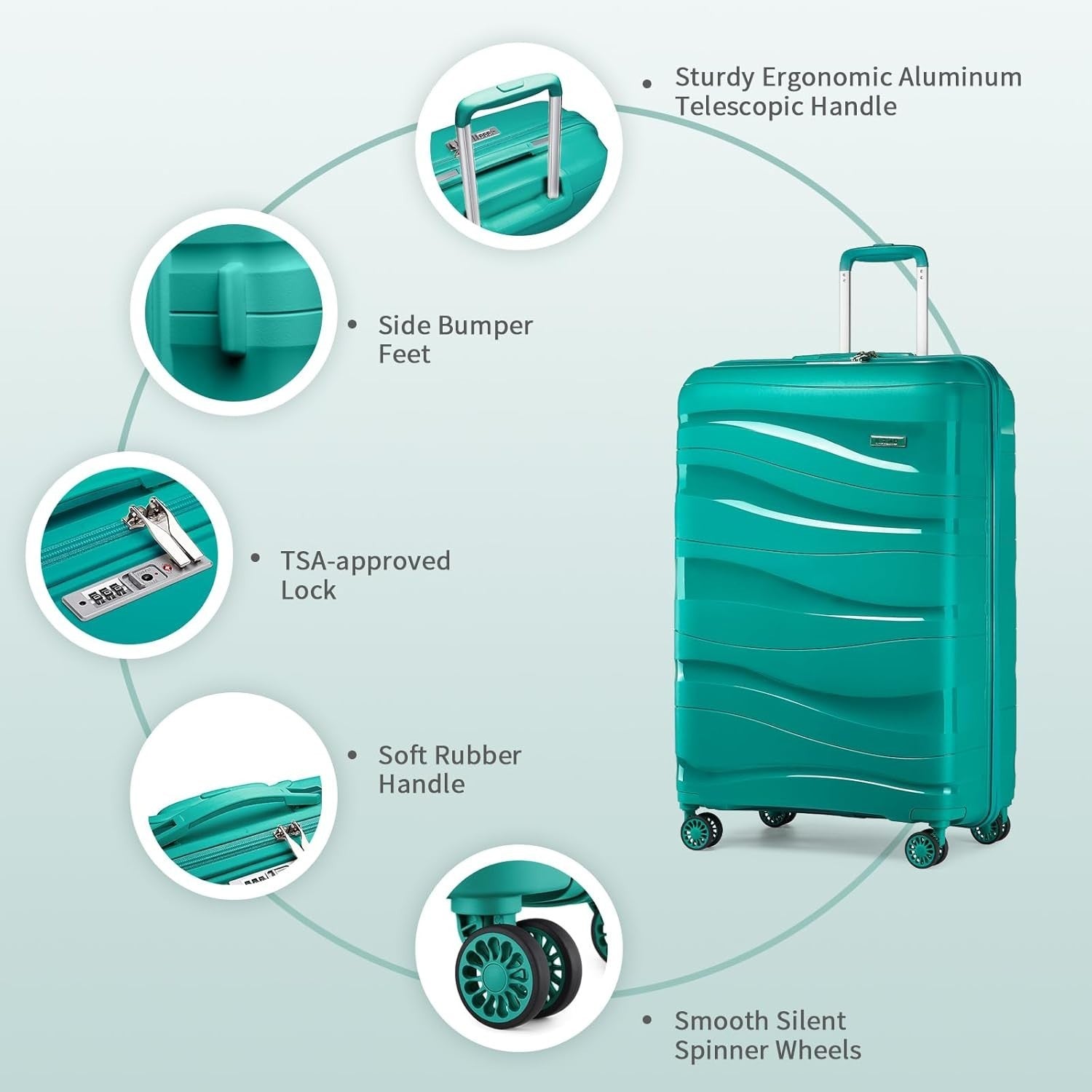 24in Medium Check In Suitcase Polypropylene Hard Shell TSA Lock Spinner