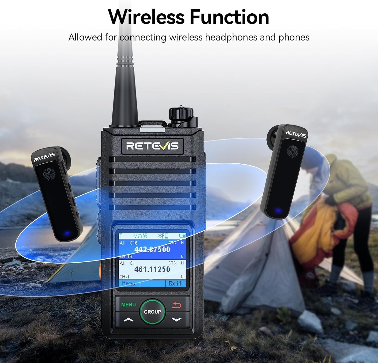 Bluetooth Walkie Talkies 2 Pack APP Control VOX Noise Cancel Headset