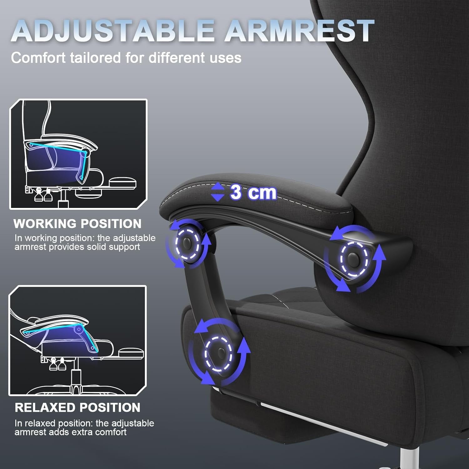 Ergonomic Fabric Gaming Chair Recliner w/ Footrest & Massage