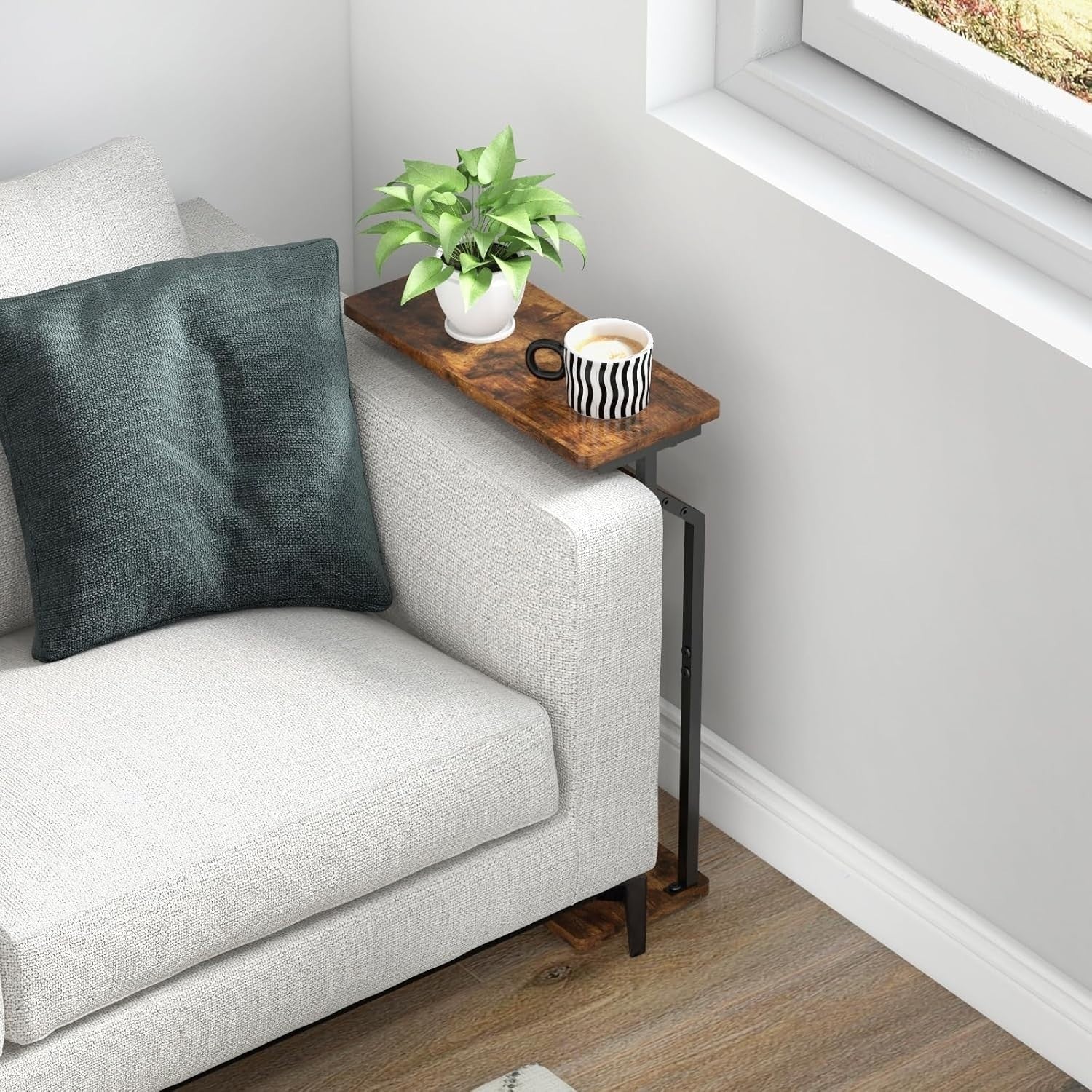 Narrow Side Table Slim Sofa End Table for Small Spaces Rustic Brown 62cm
