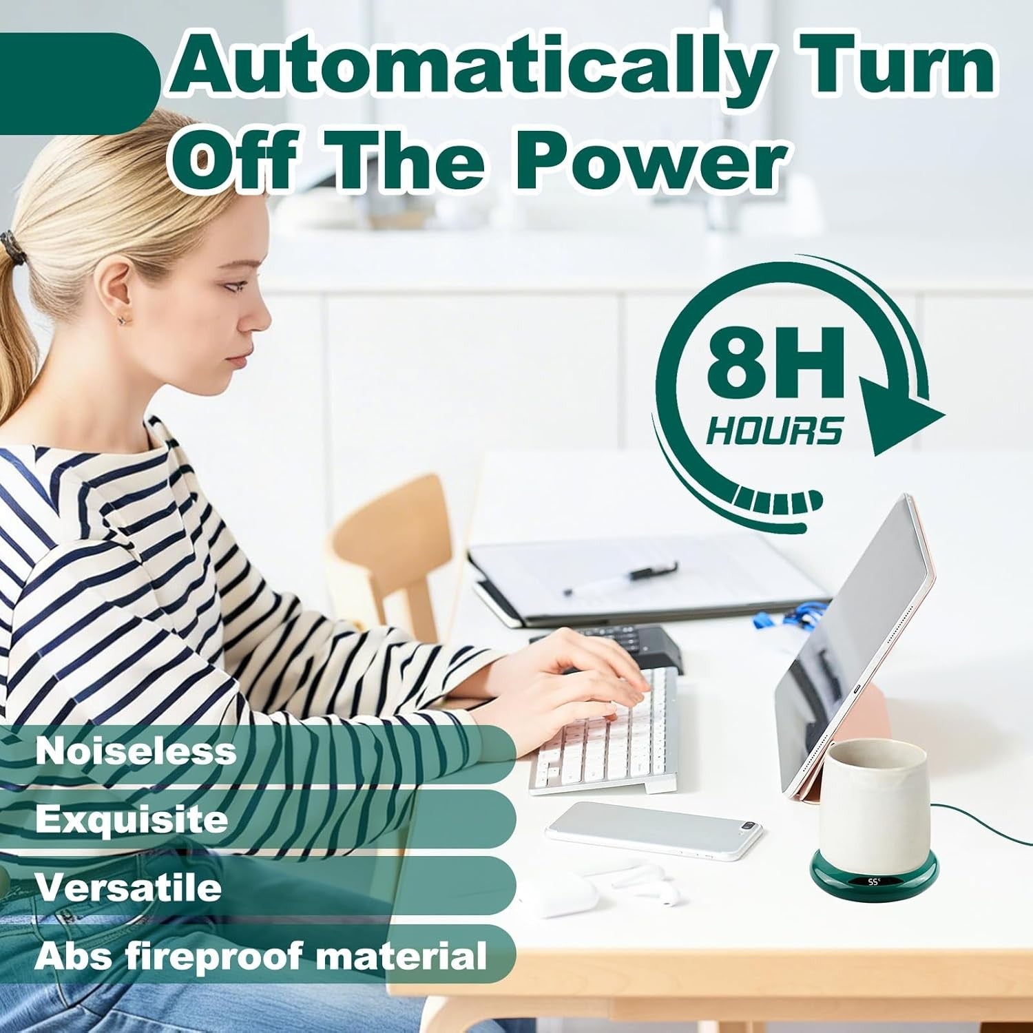 Black USB Coffee Mug Warmer 75°C 3 Temp Touch Control
