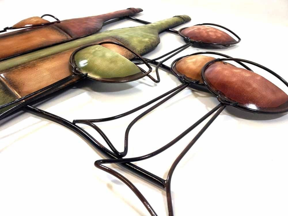 Wine Bottle & Glasses Metal Wall Art 52x51cm Kitchen Decor