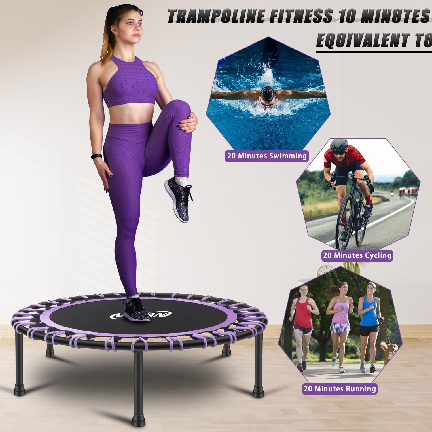 40in Silent Fitness Rebounder Trampoline Bungee Indoor Cardio 150kg