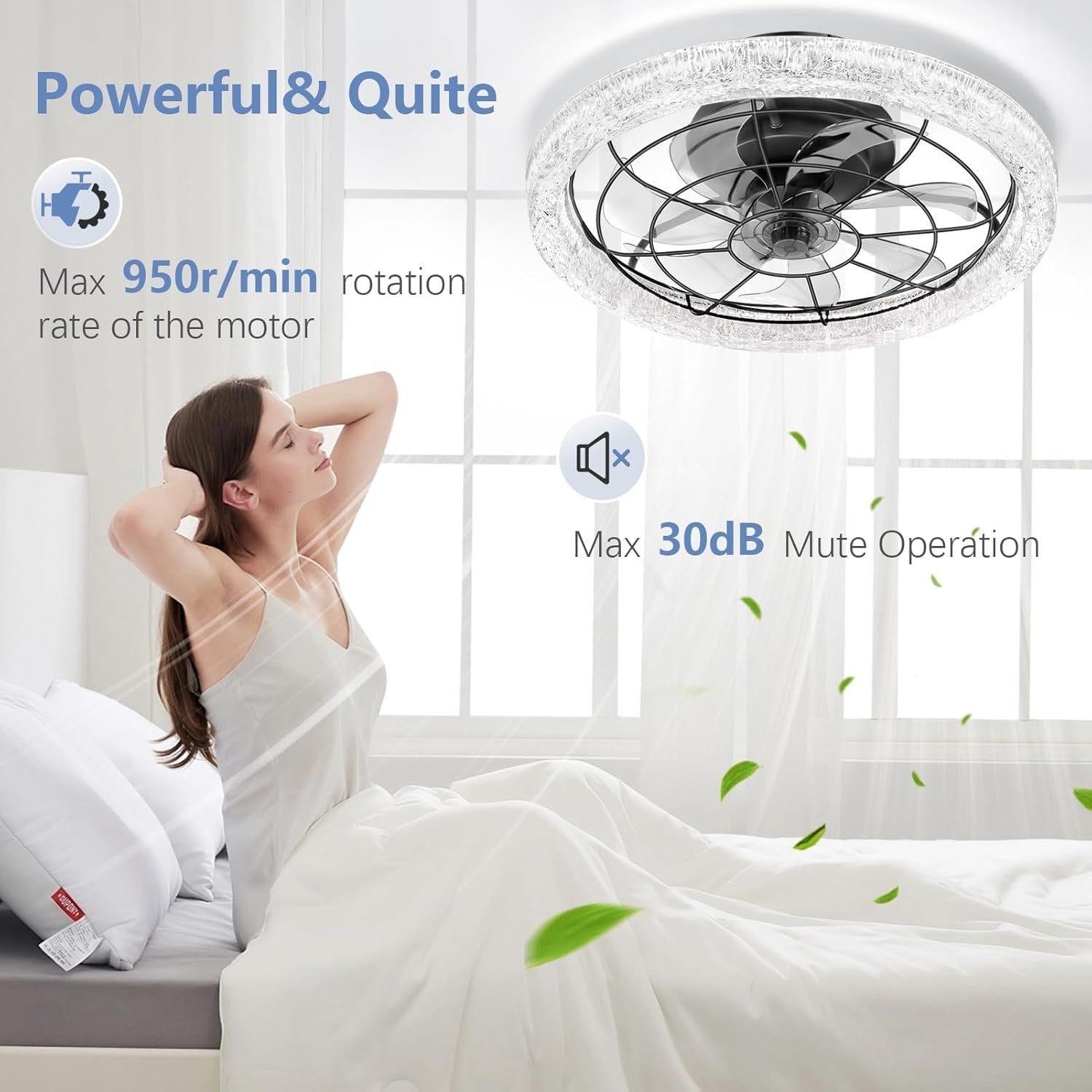 Litglobe 49CM Reversible Ceiling Fan with LED Light, 6-Speed, Dimmable, Quiet
