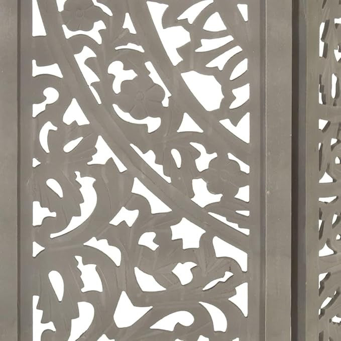 3 Panel Grey Carved Wooden Room Divider 120x165cm Folding Privacy Screen