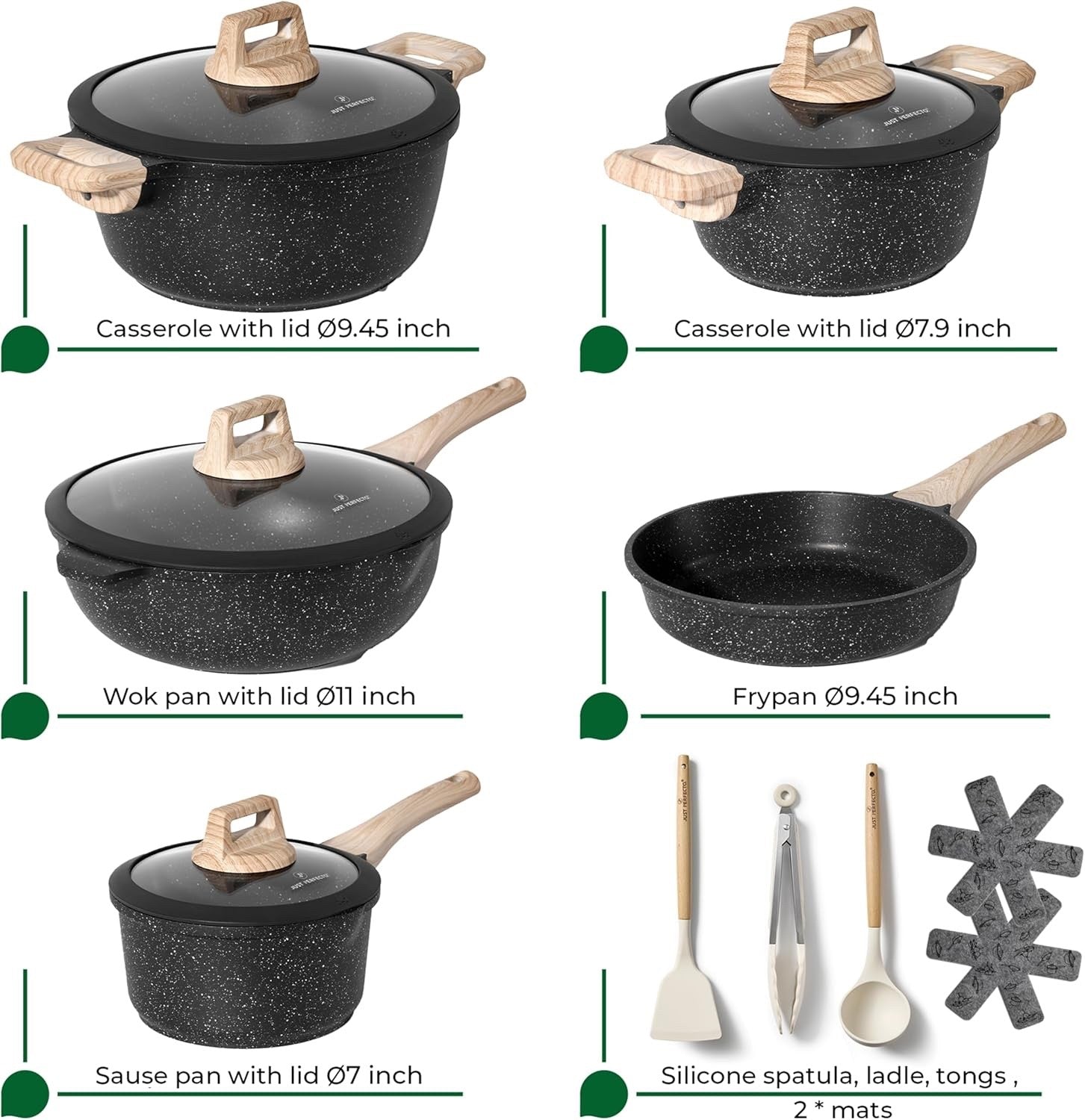 14Pcs Grey Granite Cookware Set Non-Stick Induction Ready Pots & Pans