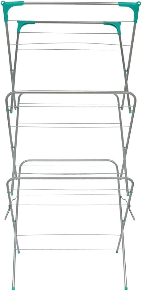 3 Tier Clothes Airer Folding Laundry Drying Rack with Corner Hooks Heavy Duty