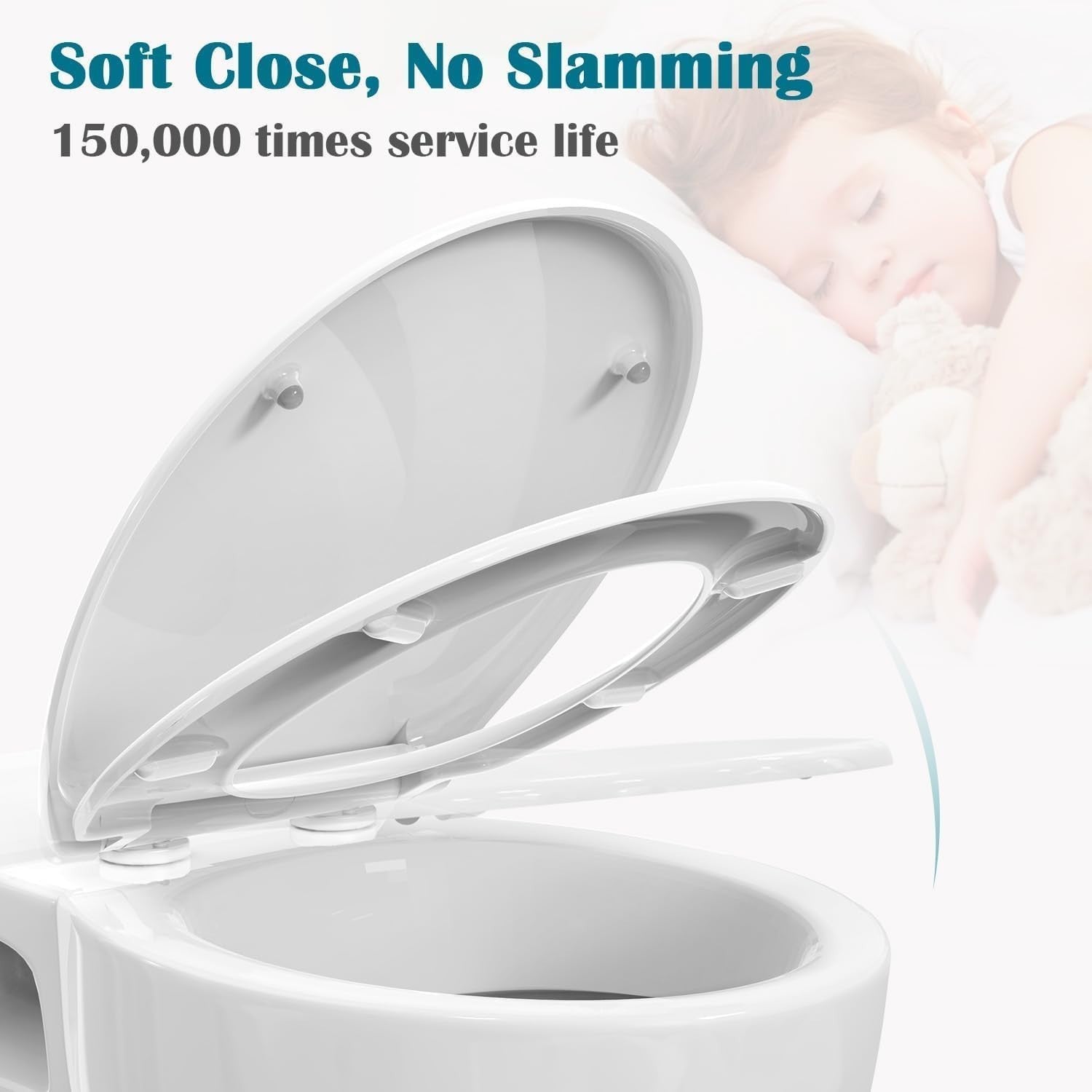 White O Shape Soft Close Toilet Seat Quick Release Easy Clean Anti-Bacterial PP