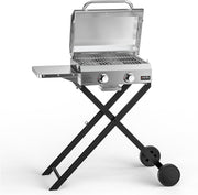 2 Burner Portable Gas BBQ Grill with Folding Trolley, Lid & Thermometer Outdoor