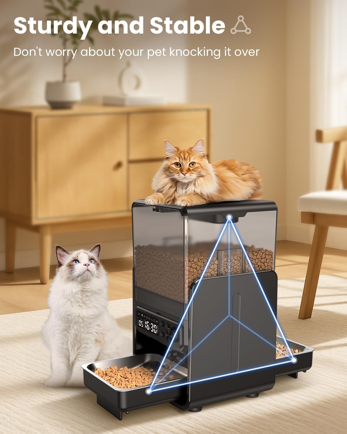Smart Dual Cat Feeder 5L Timed Food Dispenser Raised Bowls