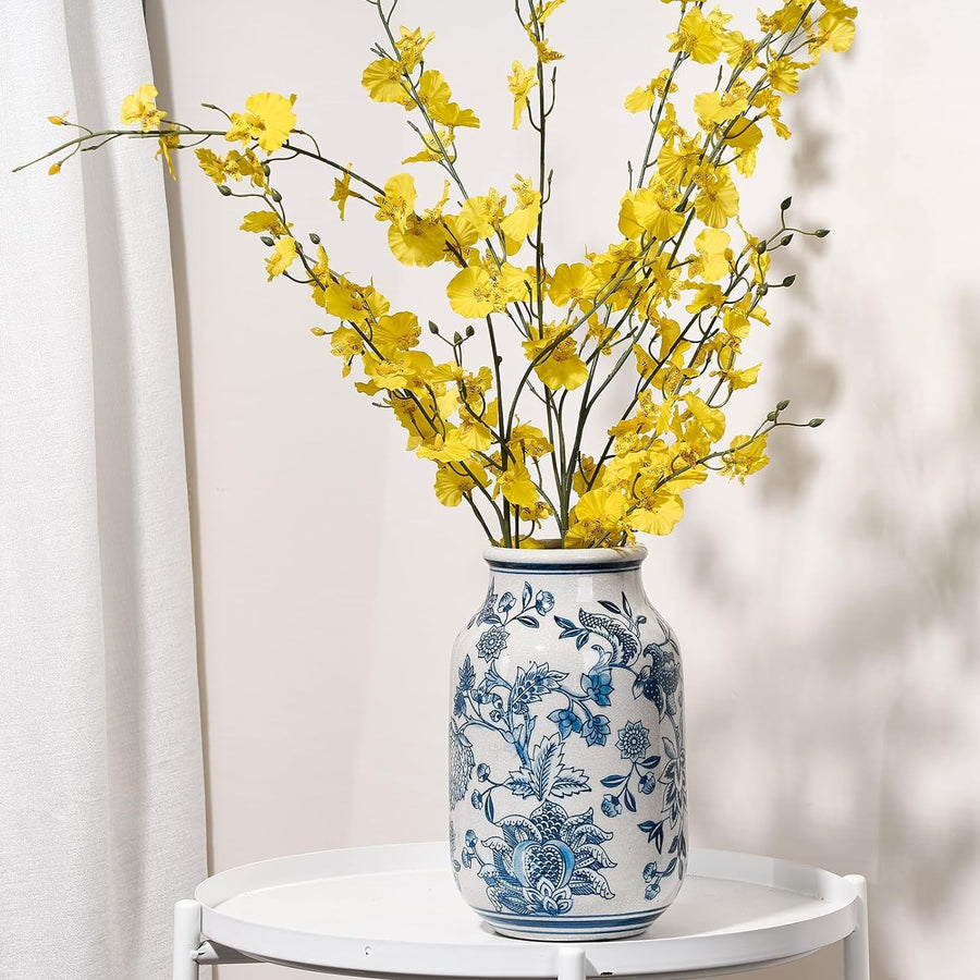 Vintage Blue White Ceramic Vase 9.4in Chinoiserie Crackle Home Décor