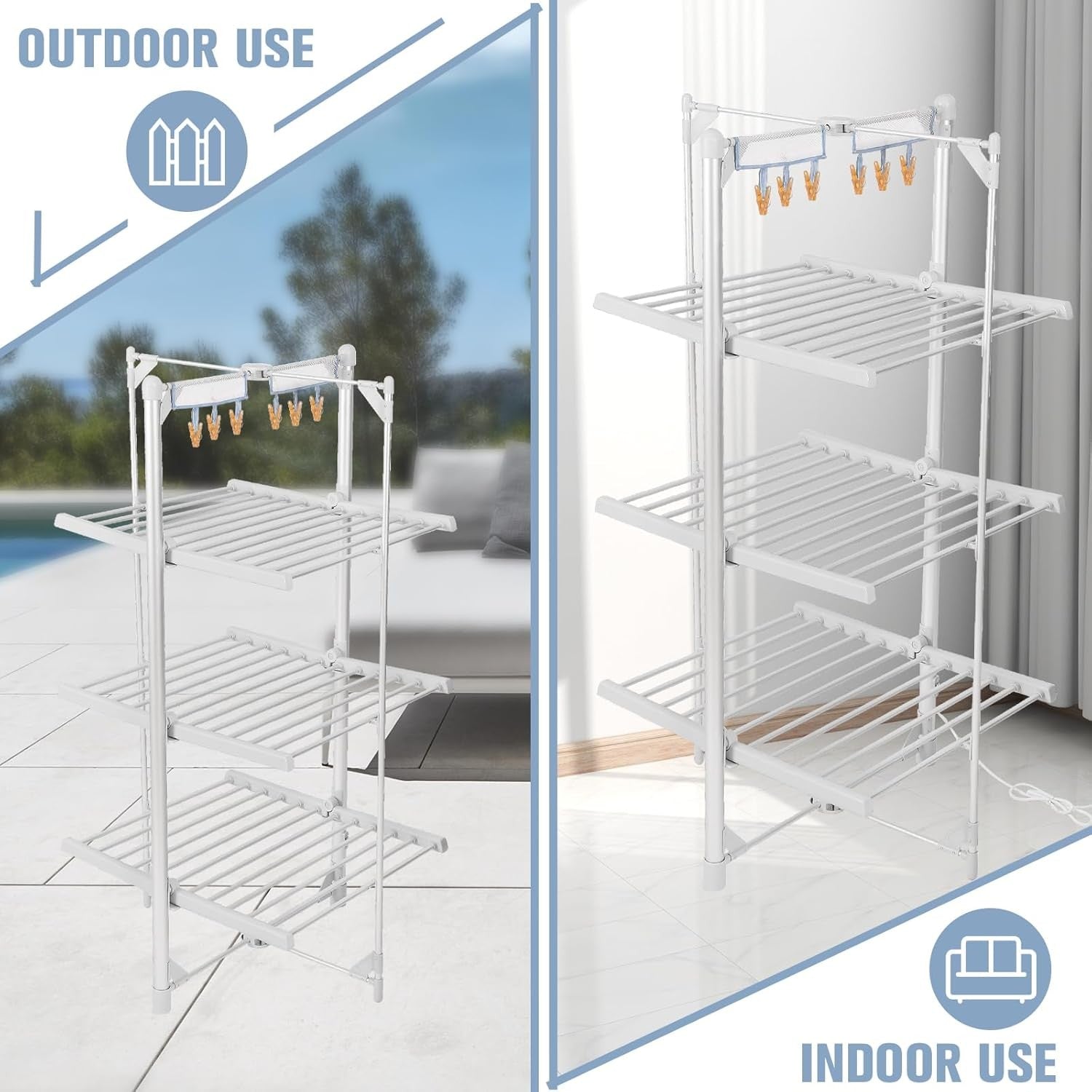 3 Tier Heated Clothes Airer XL Foldable Indoor Electric Drying Rack 36 Rails