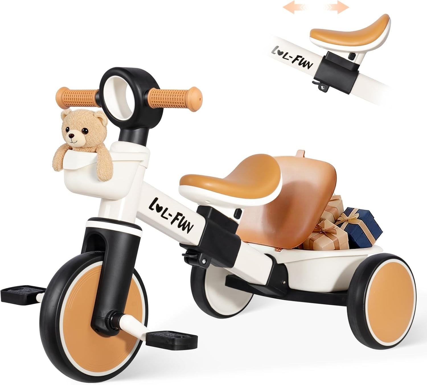 Kids Tricycle Toddler Bike Adjustable Seat Storage Baskets 10M-4Y