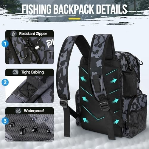 Large 45L Water-Resistant Fishing Backpack with Rod Holders & Cooler